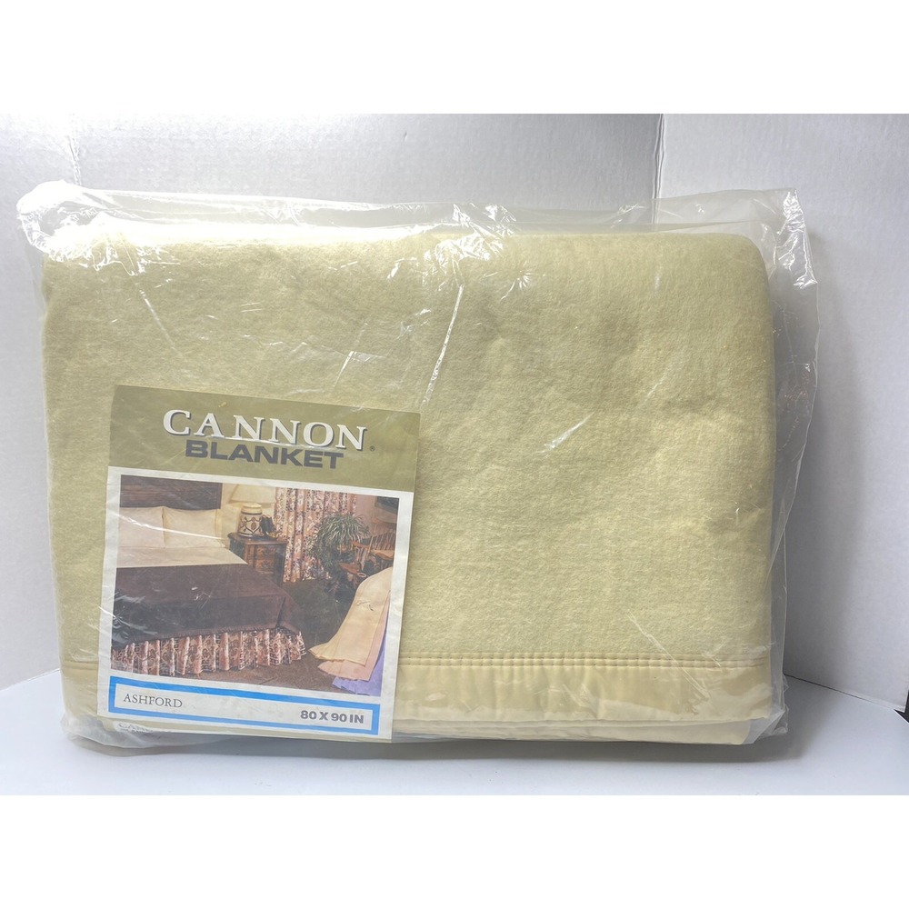 Cannon Blanket New‎ 80 x 90 Ashford Beige 100 Percent Acrylic Nylon Binding VTG
